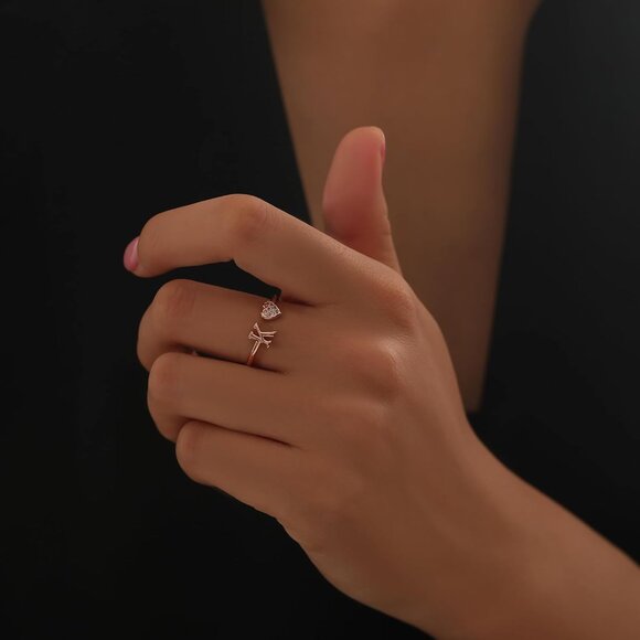 Women's Heart Initial Ring Teen Girls Silver Rose Gold Plated - Picture 8 of 8